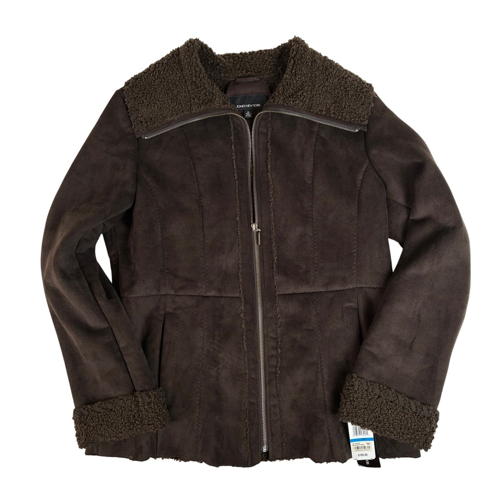 NWT‎ Jones New York Coat Faux Suede Sherpa Lined XL Chocolate Brown Penny Lane